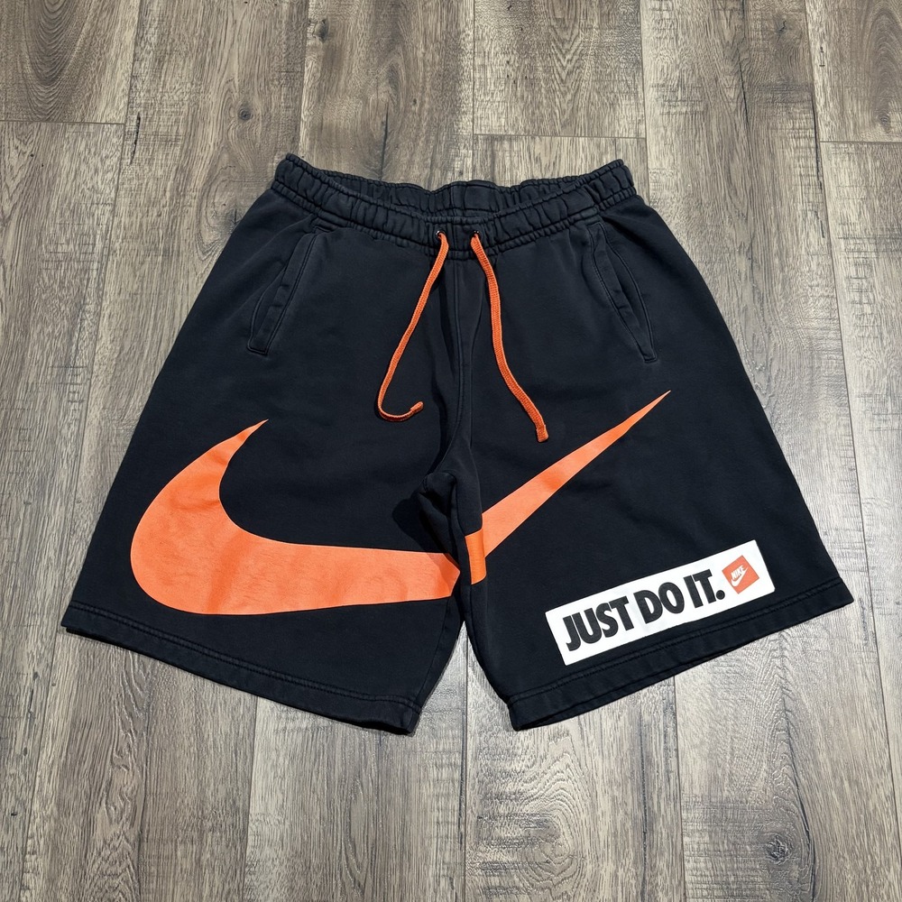 Nike Mens XL Black Sweatshort Just Do It Orange Swoosh Graphic CK0148-010 *Pix*